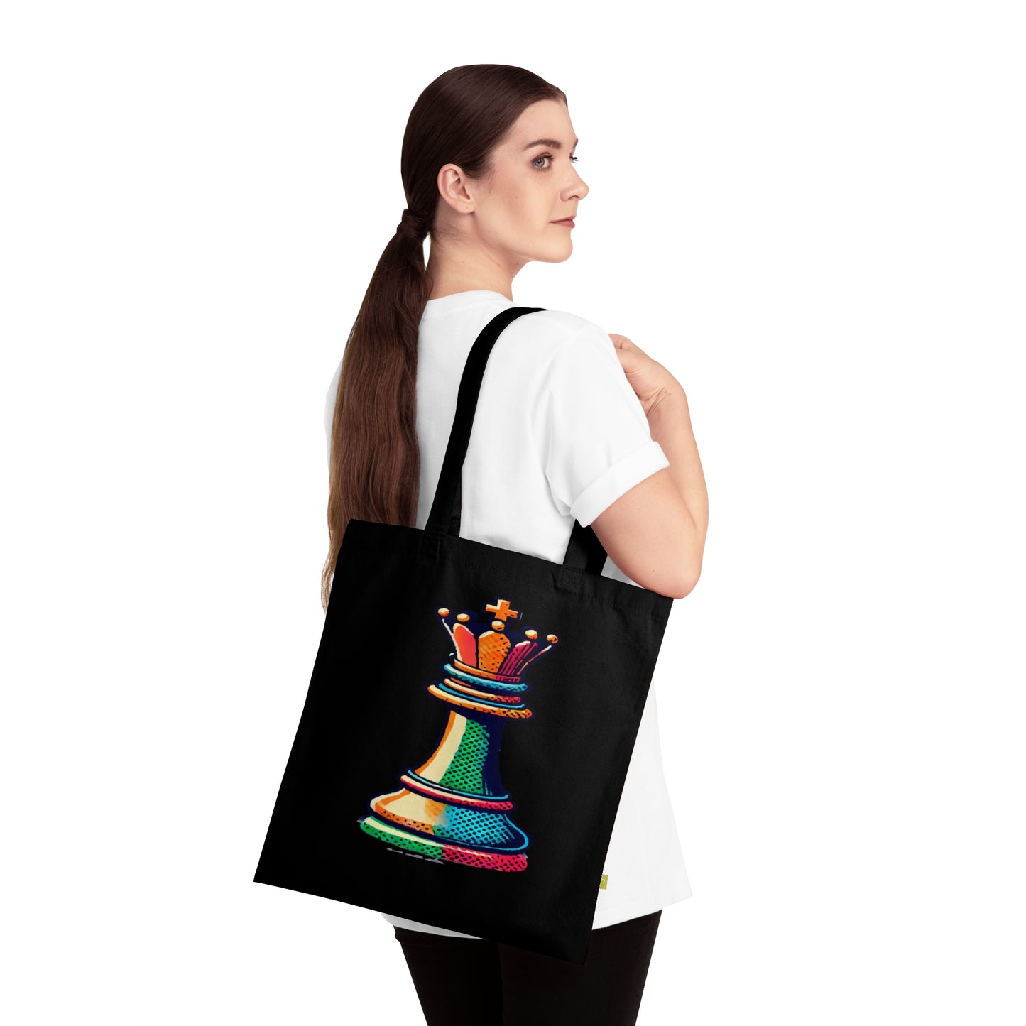 “Bolso Tote Algodón Orgánico Rey de Ajedrez – Pop Art Sostenible”   Bags