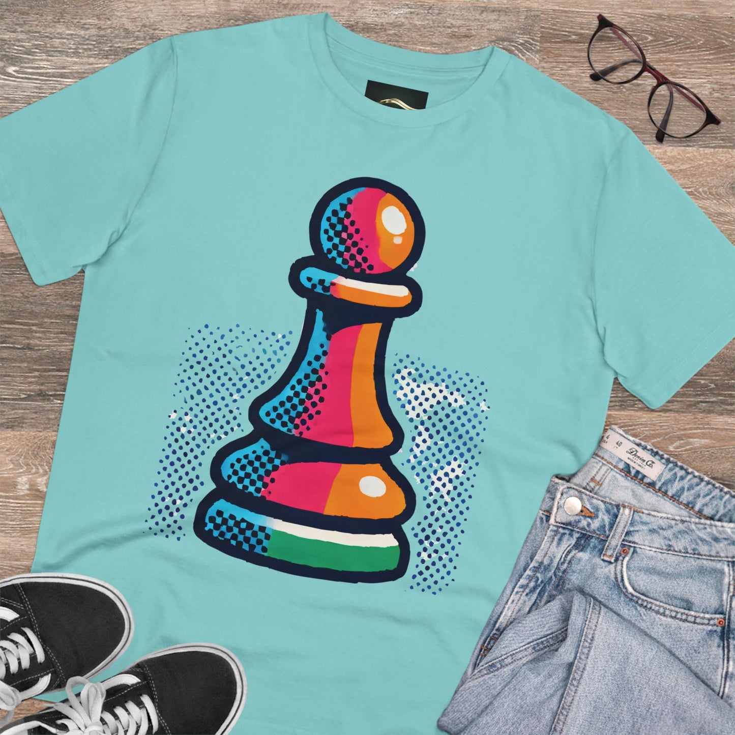 “Camiseta Unisex Peón de Ajedrez – Algodón Orgánico y Estilo Pop Art”   T-Shirt  33.00 Teal-Monstera-3XL