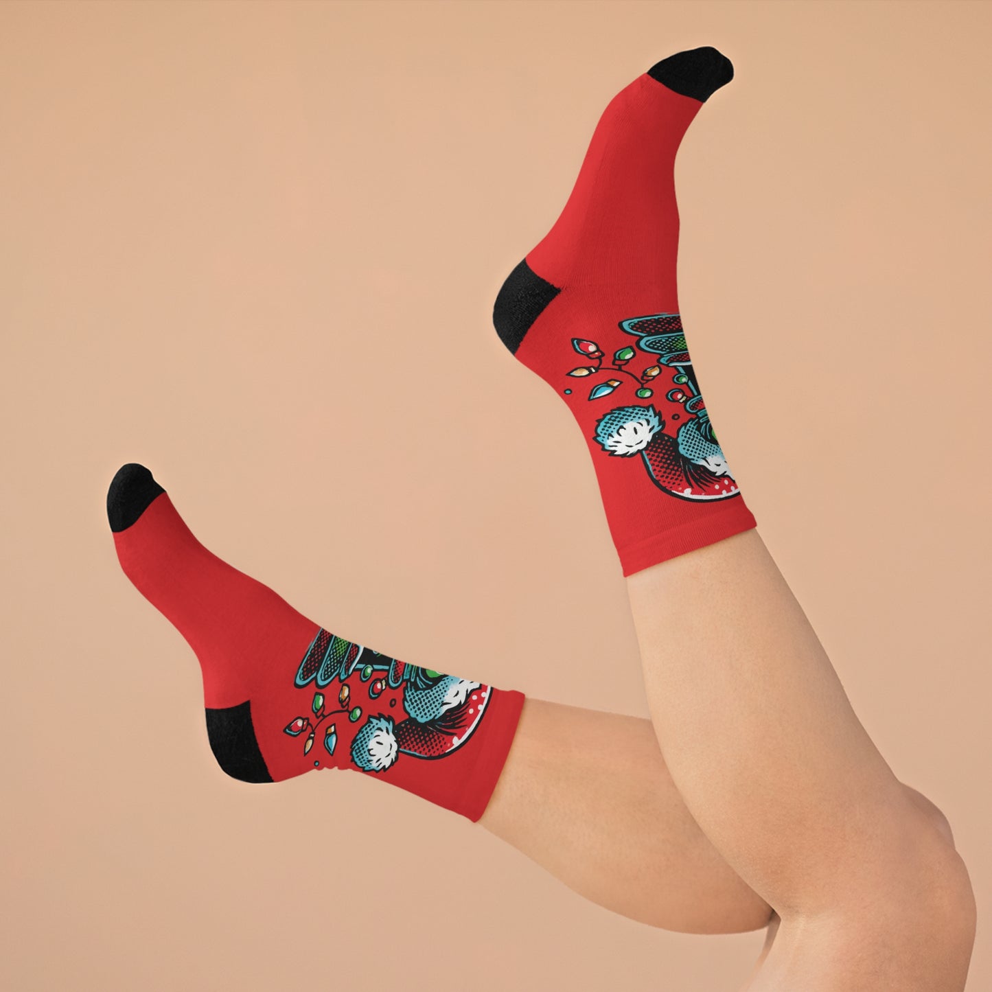 Calcetines Reciclados con Diseño Navideño en Estilo Pop Art   All Over Prints