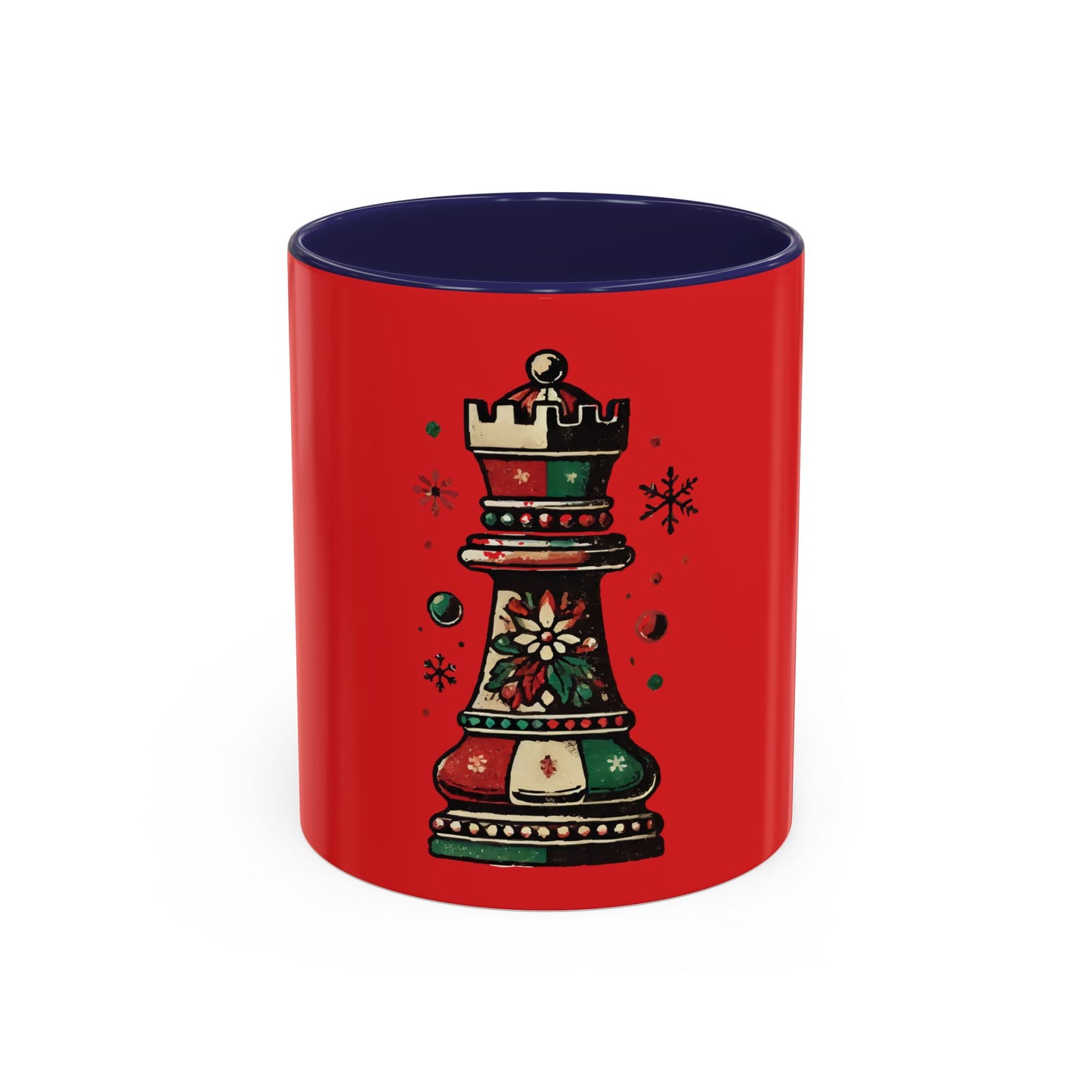 Taza de café con diseño de torre de ajedrez vintage navideño, 11 y 15 oz   Mug  15.00 11oz-Navy