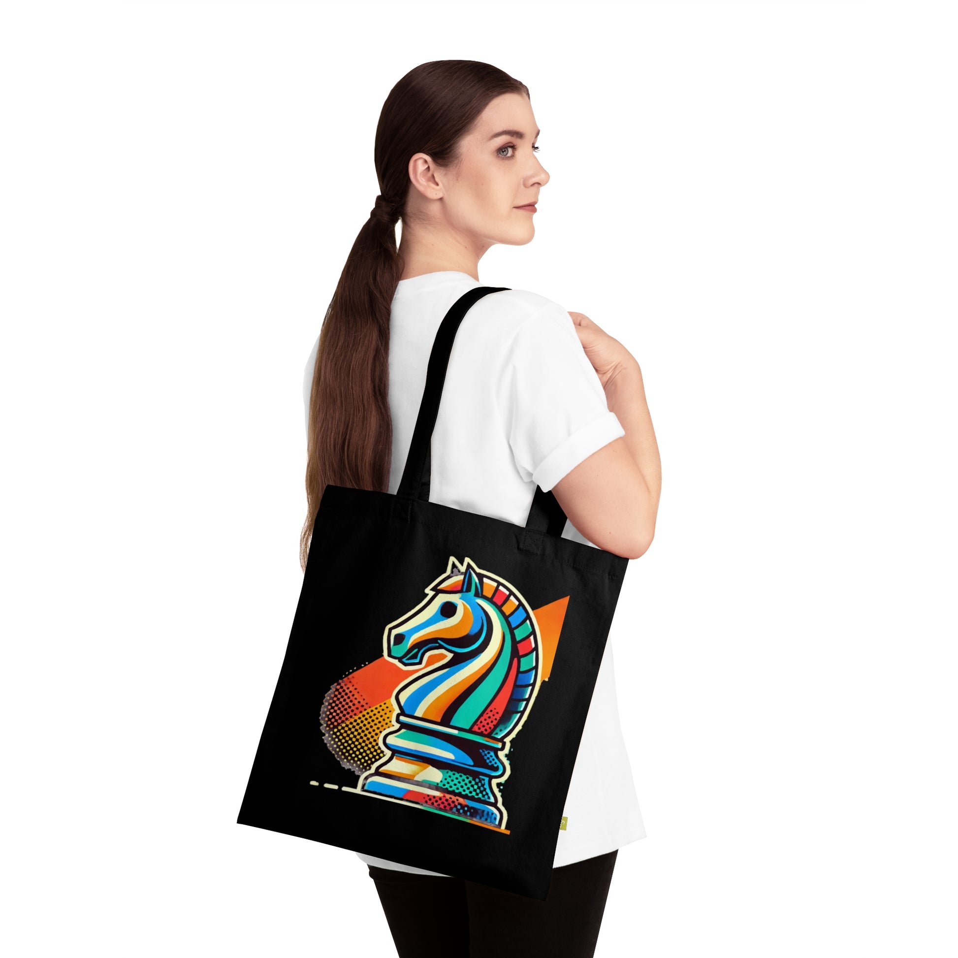 “Bolsa de Algodón Orgánico Caballo de Ajedrez Pop Art – Sostenible y Moderna”   Bags