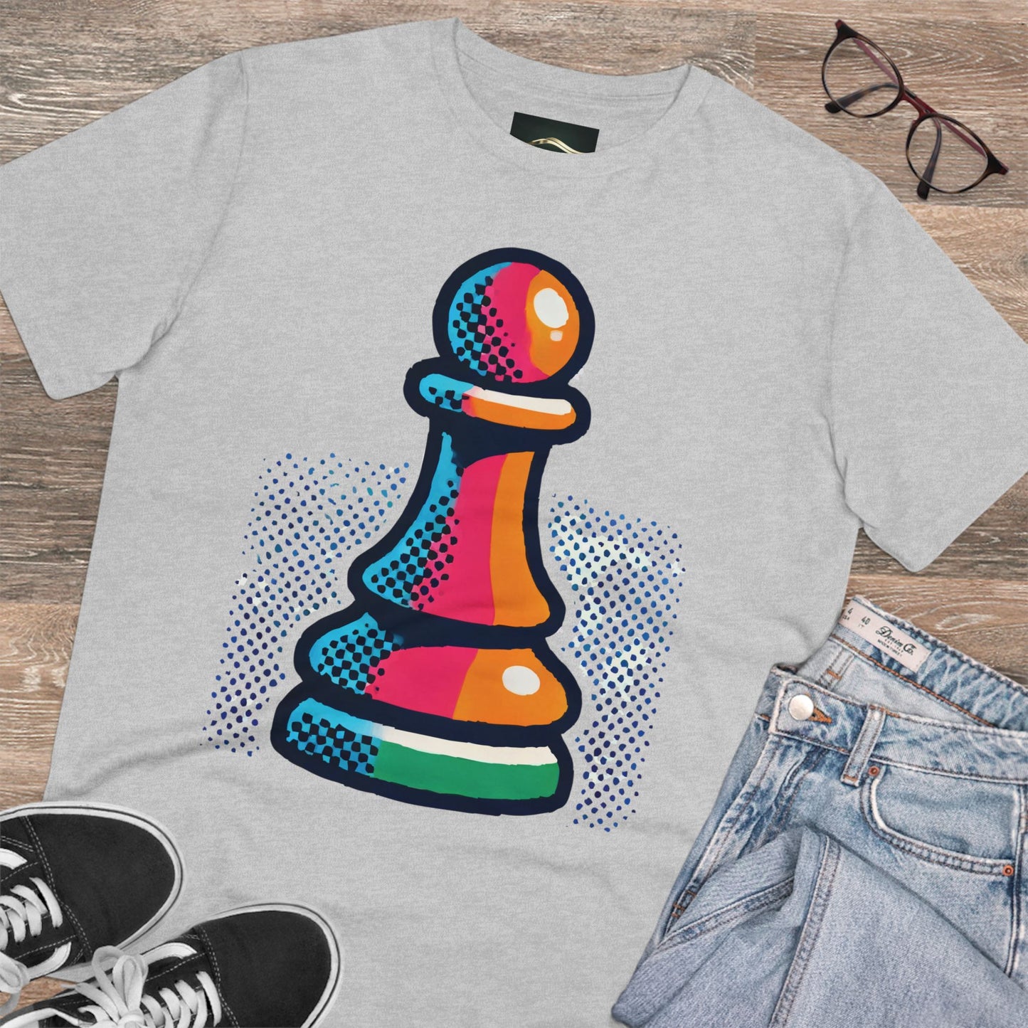 “Camiseta Unisex Peón de Ajedrez – Algodón Orgánico y Estilo Pop Art”   T-Shirt  33.00 Heather-Grey-5XL