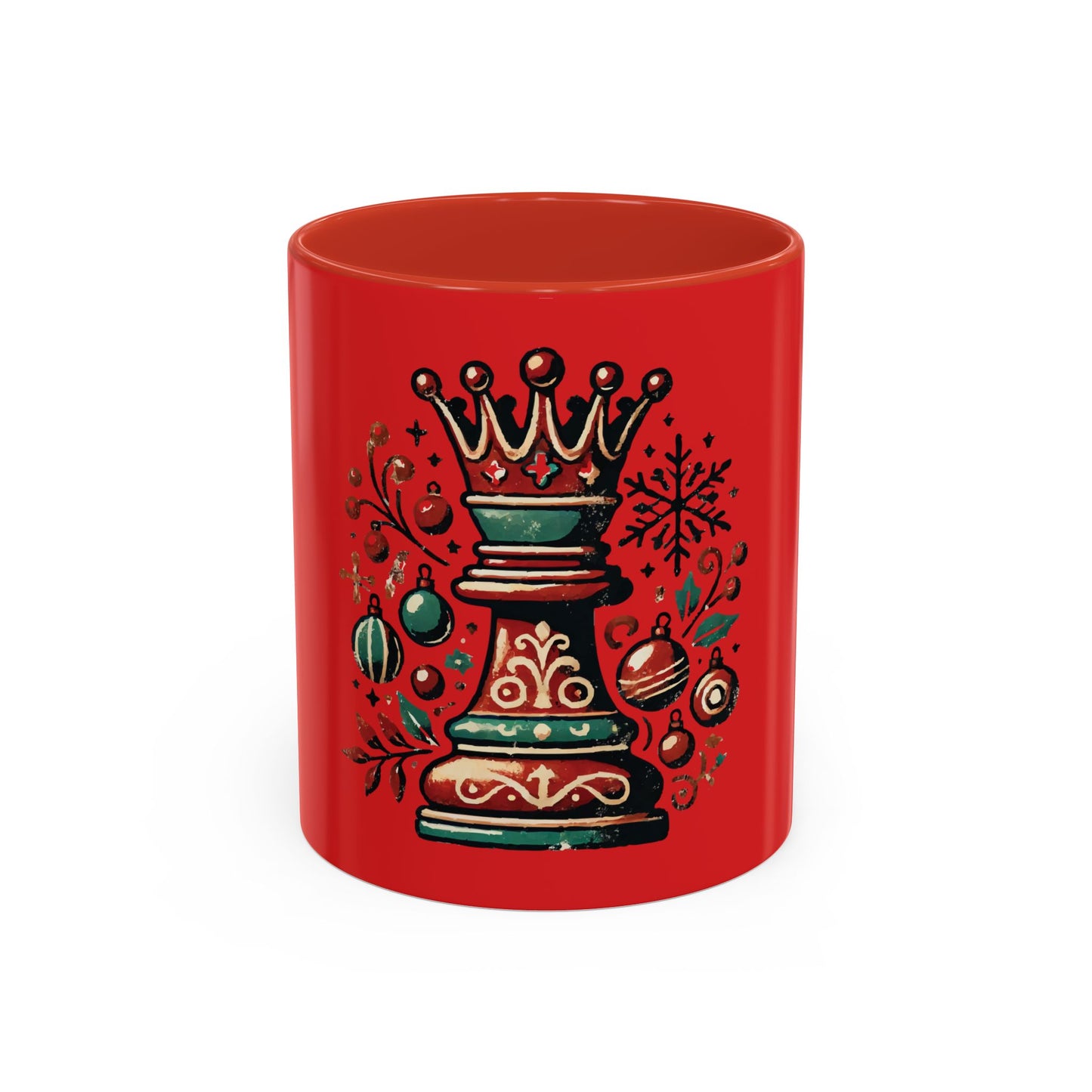 Taza de Cerámica con la Reina de Ajedrez en Estilo Vintage Navideño   Mug  15.00 11oz-Red