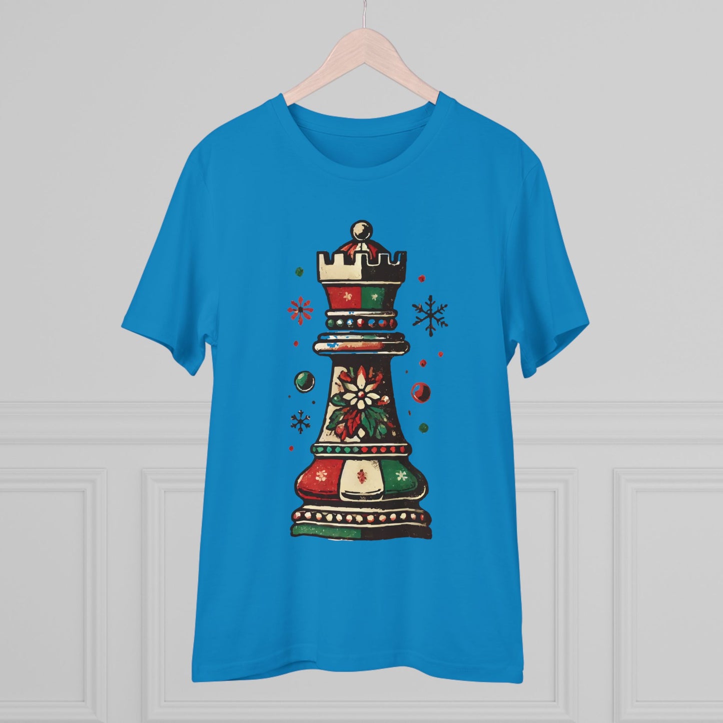 Camiseta Unisex Orgánica Torre de Ajedrez Vintage Navideña - Edición Festiva   T-Shirt