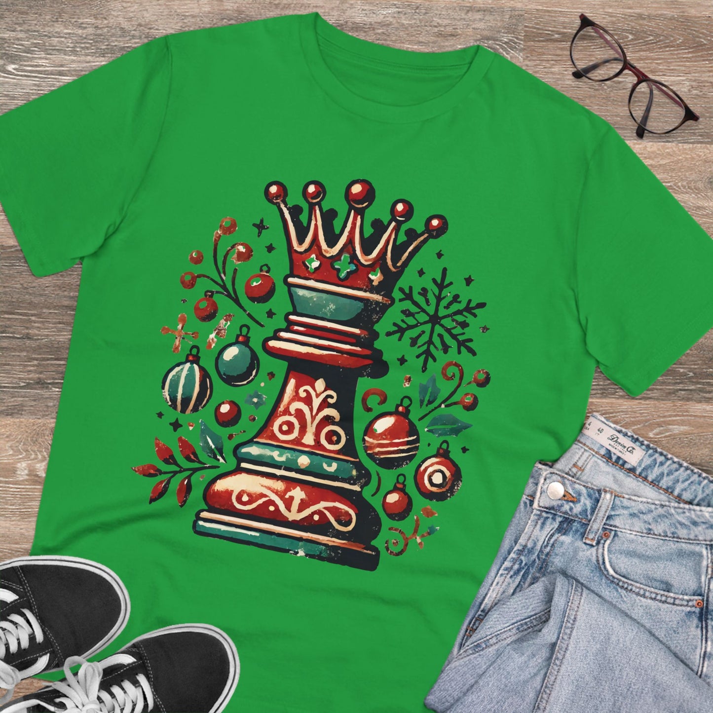 Camiseta Unisex Creador Orgánico con Diseño Reina Vintage Navideño   T-Shirt  27.00 Fresh-Green-2XL