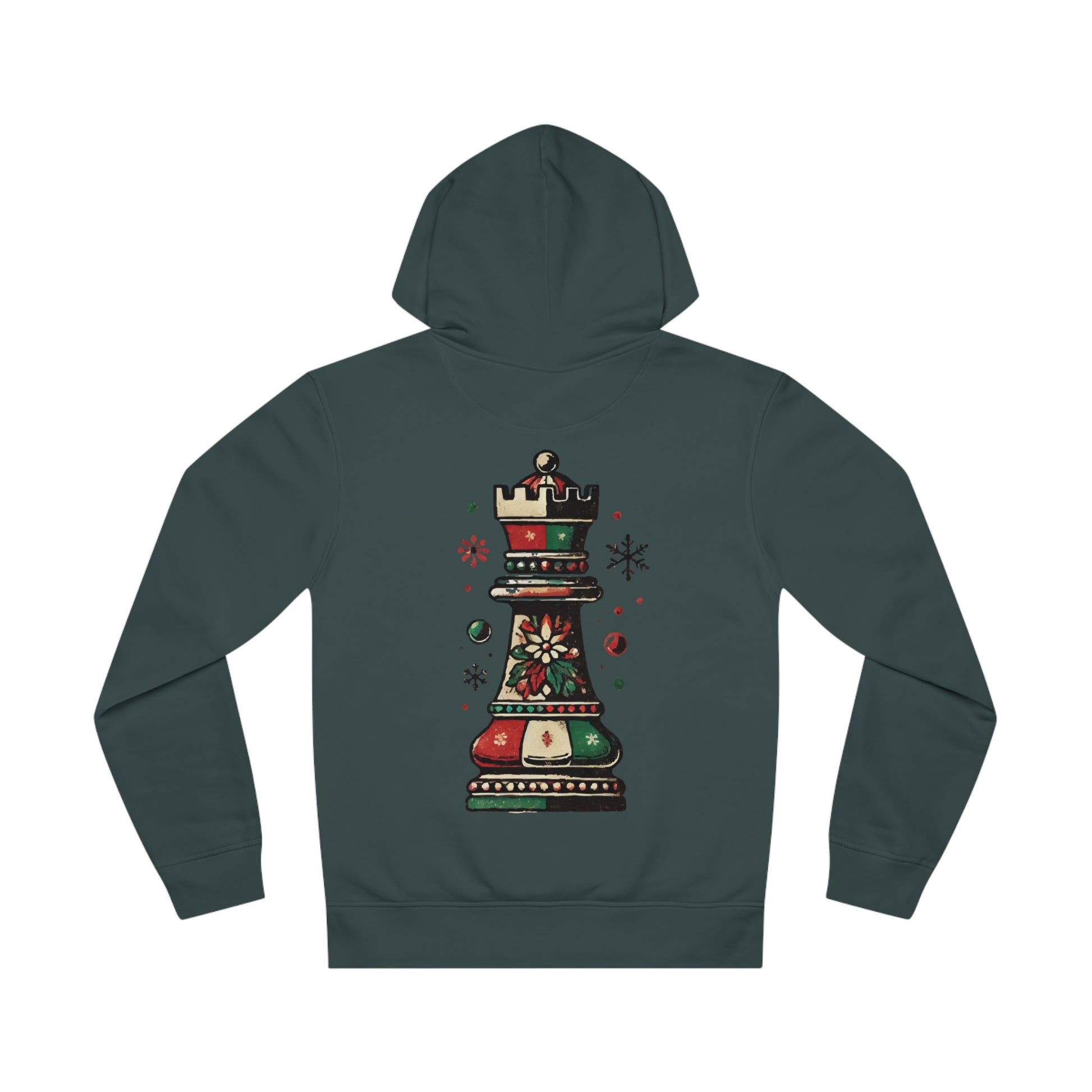 Unisex Drummer Hoodie con Torre de Ajedrez Vintage Navideña   Hoodie