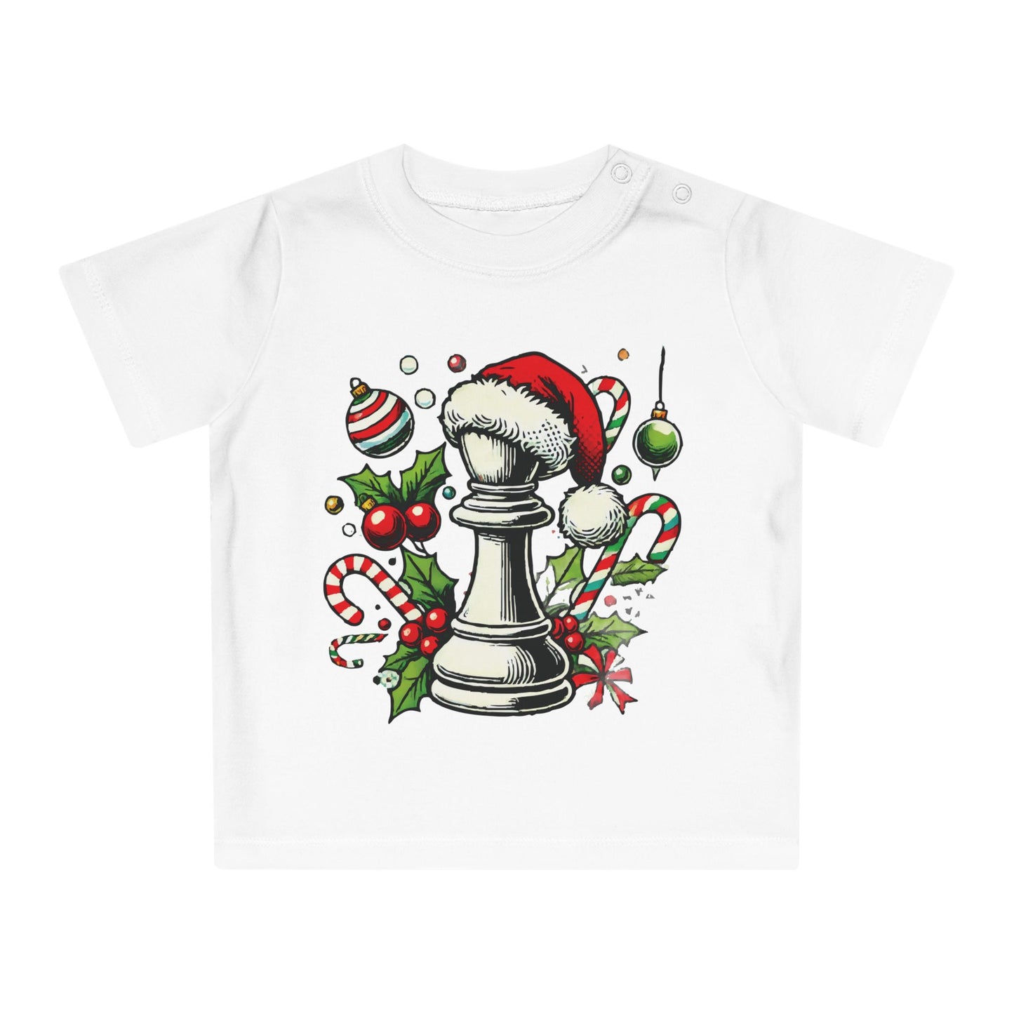 Camiseta de Bebé Navideña con Alfil Pop Art - 100% Orgánica   Kids clothes  27.00 White-2-3-yrs