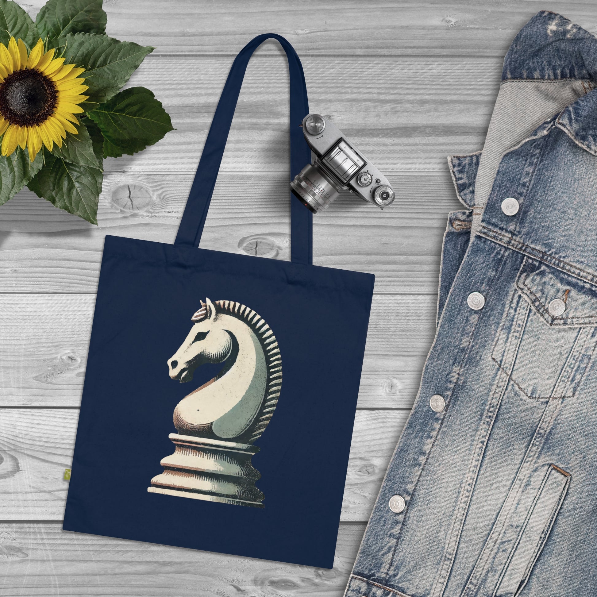 “Organic Cotton Tote Bag – Vintage Knight Design, Eco-Friendly and Durable”   Bags