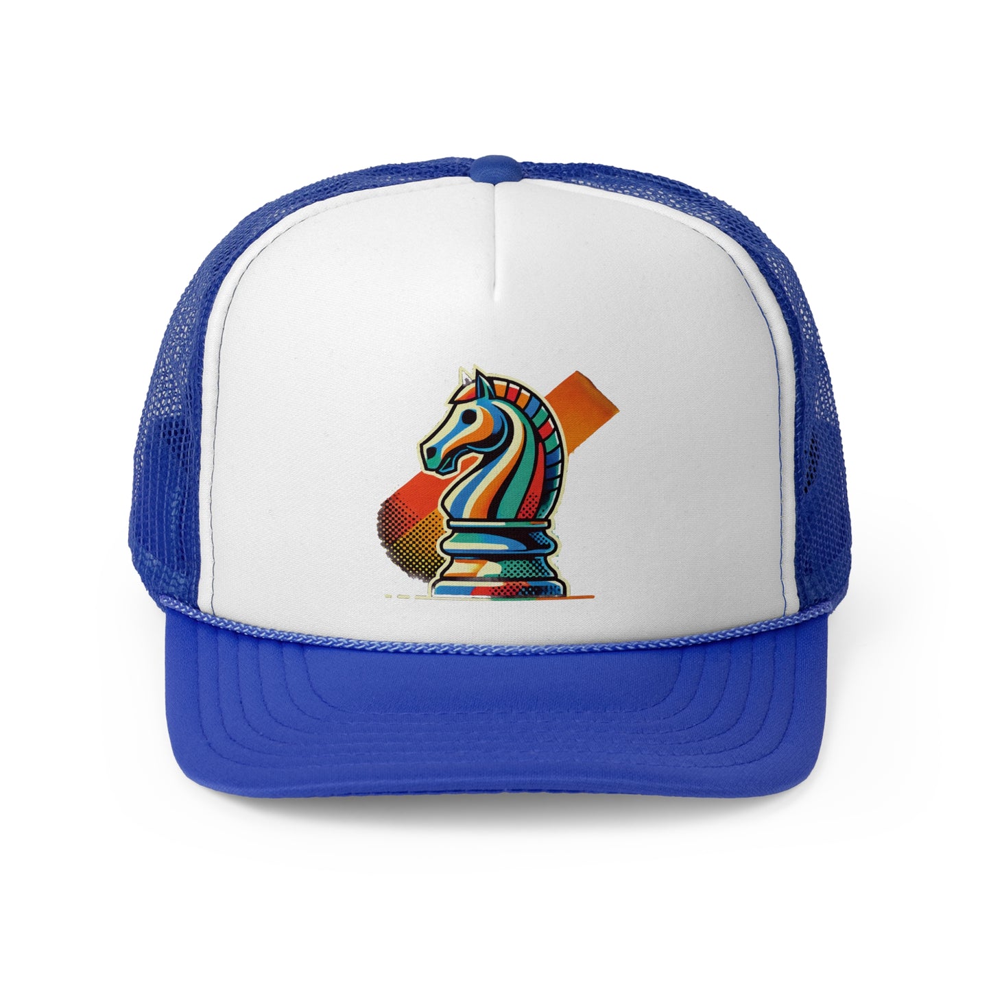 “Trucker Cap Pop Art con diseño de caballo ajedrez – Ajustable y ligera”   Hats  27.00 Royal-One-size