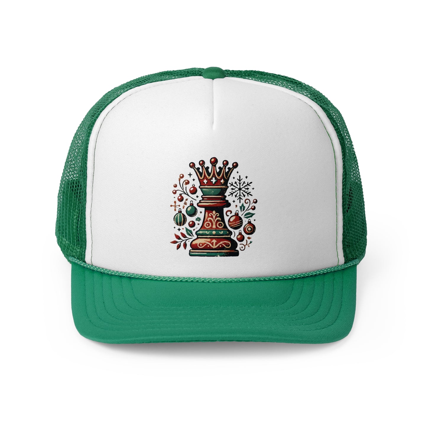 Gorra Trucker Navideña Reina de Ajedrez – Estilo Vintage y Festivo   Hats  24.00 Green-One-size