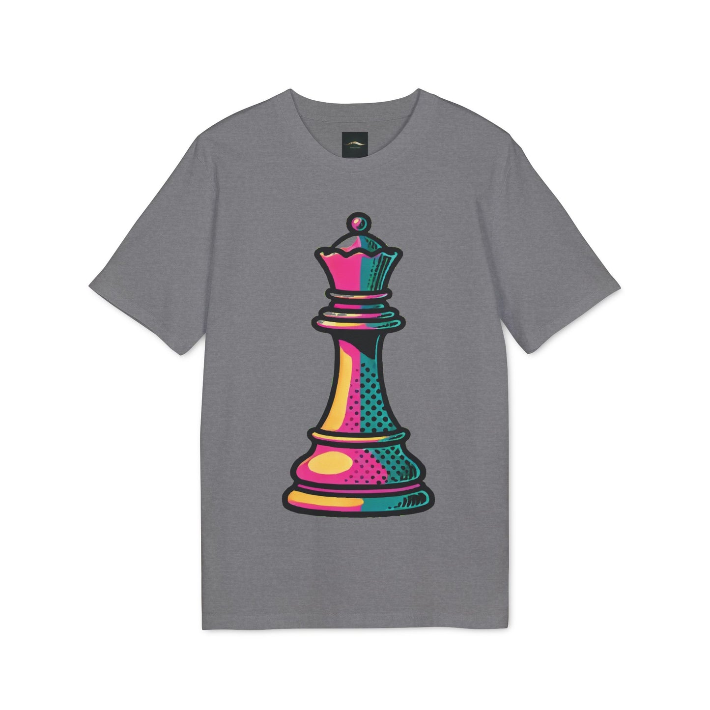 “Camiseta Unisex Algodón Orgánico Reina de Ajedrez – Diseño Pop Art”   T-Shirt  33.00 Mid-Heather-Grey-3XL