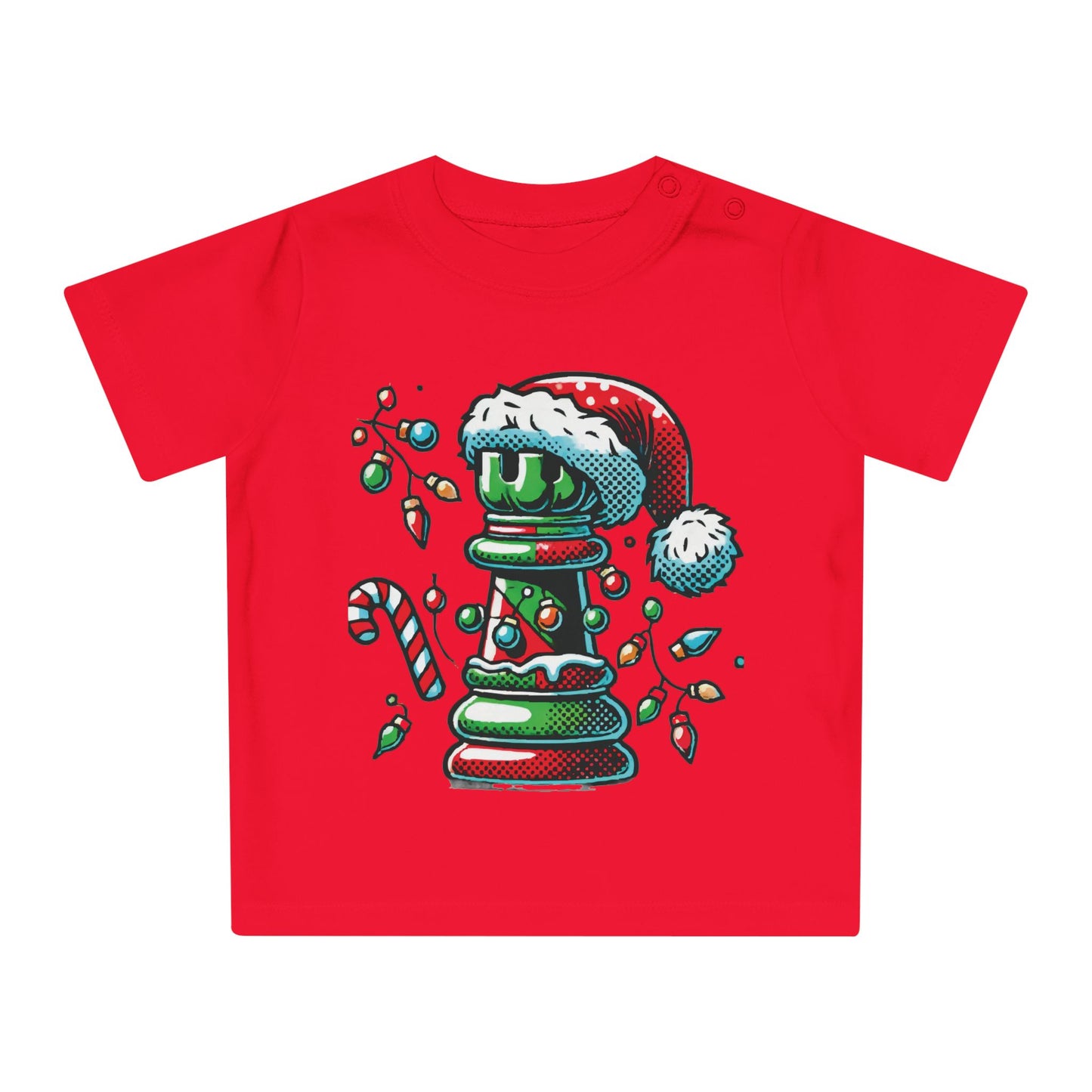 Camiseta de Bebé 100% Algodón Orgánico – Diseño Torre Ajedrez Pop Art Navideño   Kids clothes