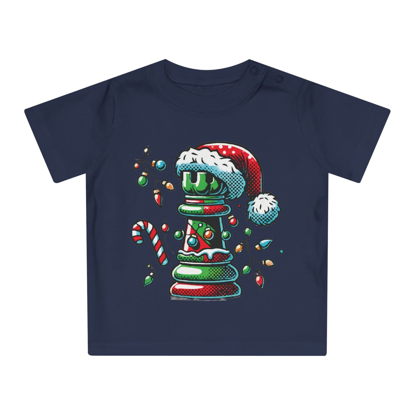 Camiseta de Bebé 100% Algodón Orgánico – Diseño Torre Ajedrez Pop Art Navideño   Kids clothes  27.00 Nautical-Navy-2-3-yrs