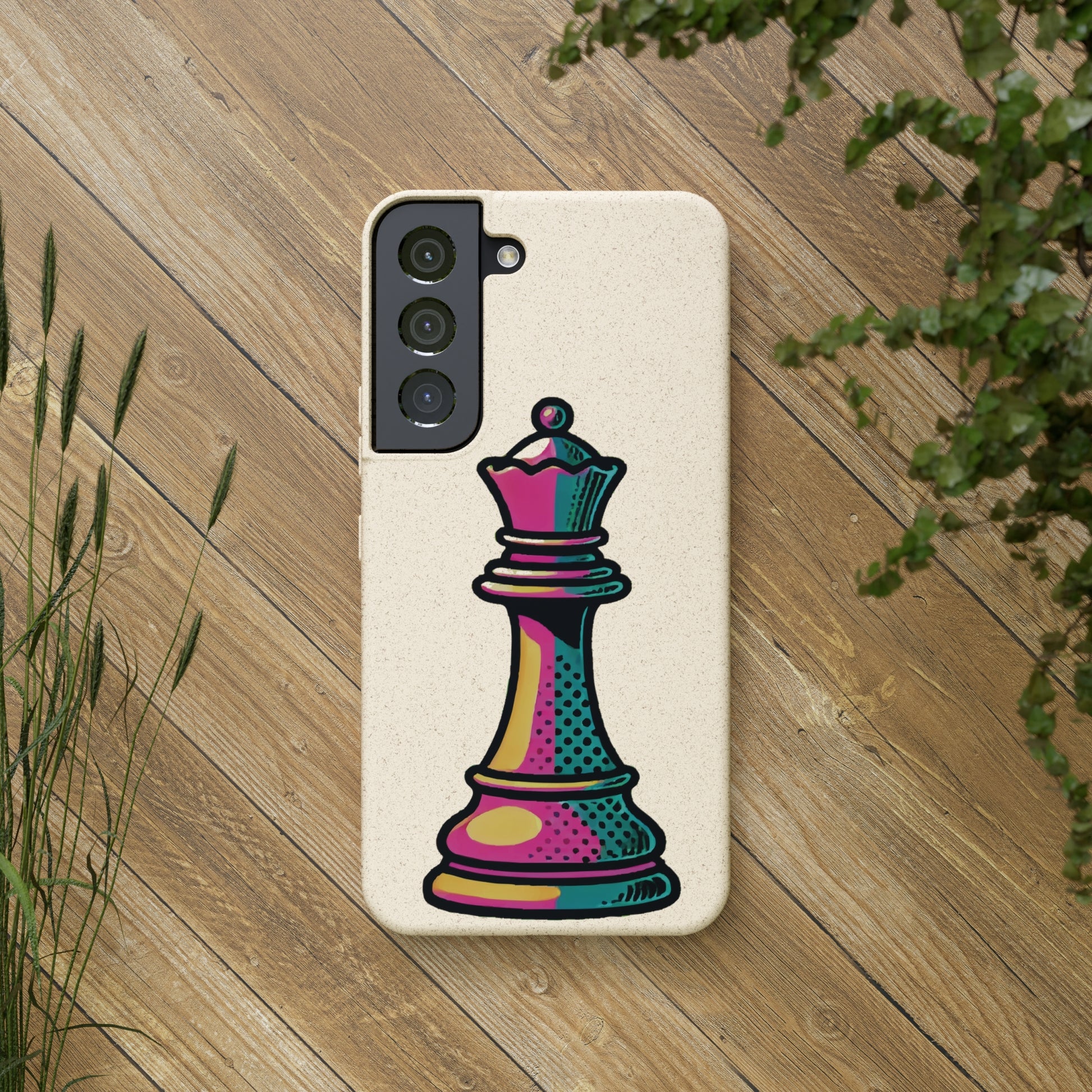 “Funda Biodegradable Reina de Ajedrez – Diseño Pop Art y Carga Inalámbrica”   Phone Case