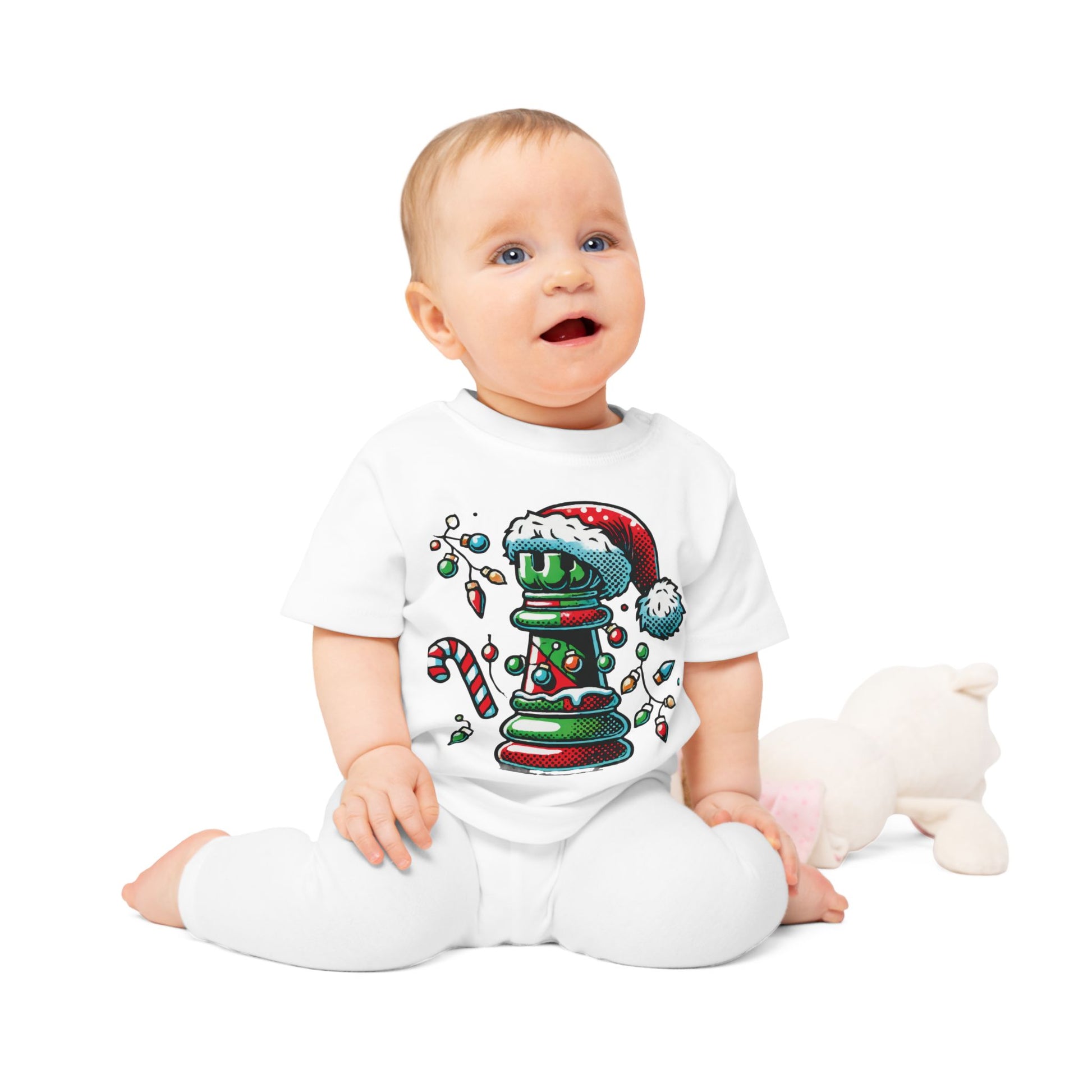 Camiseta de Bebé 100% Algodón Orgánico – Diseño Torre Ajedrez Pop Art Navideño   Kids clothes