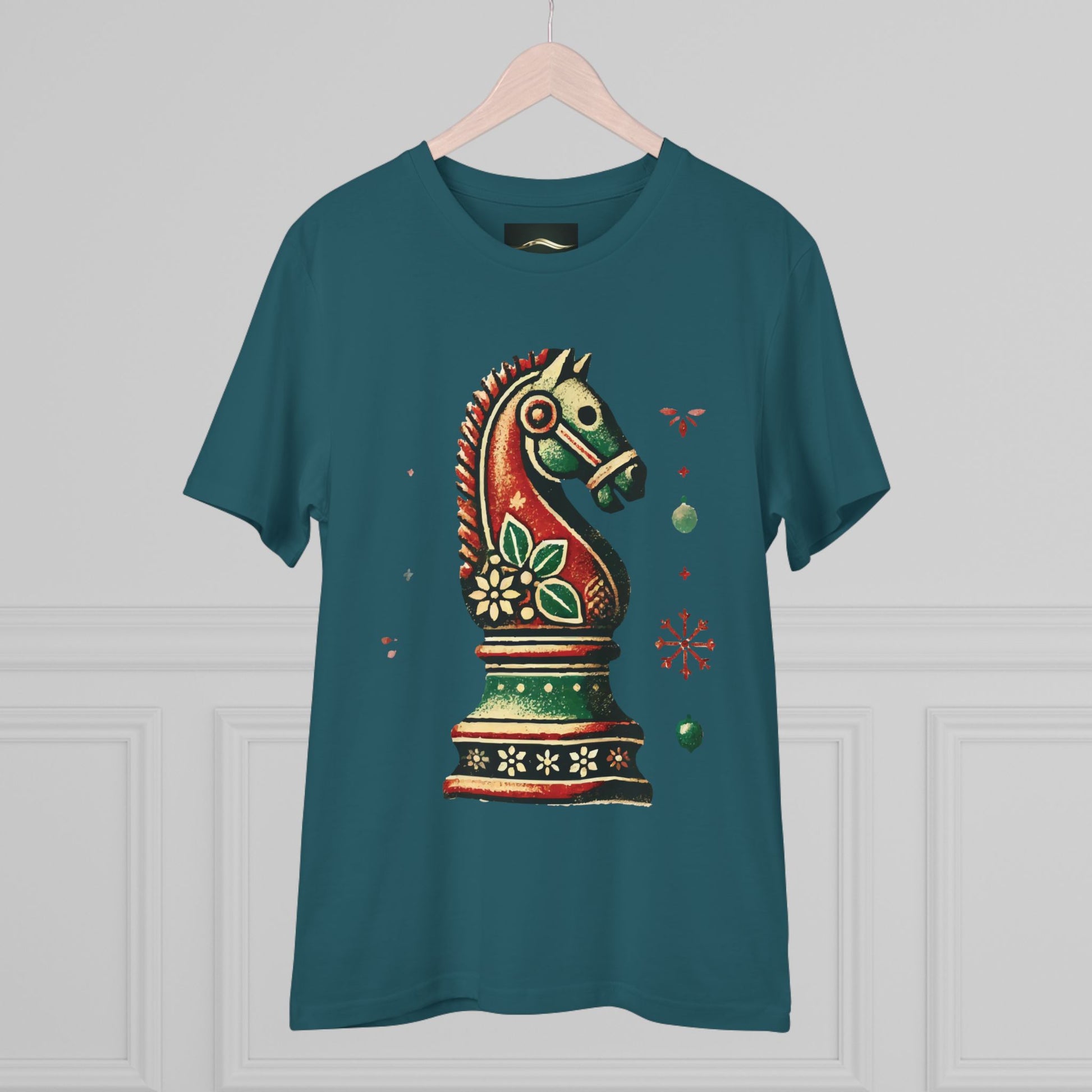 Camiseta Unisex de Algodón Orgánico con Diseño de Caballo Vintage Navideño   T-Shirt