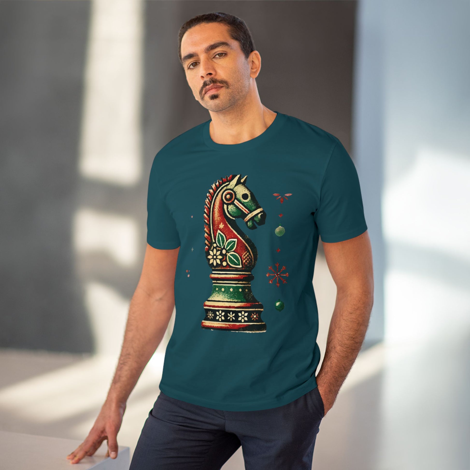 Camiseta Unisex de Algodón Orgánico con Diseño de Caballo Vintage Navideño   T-Shirt