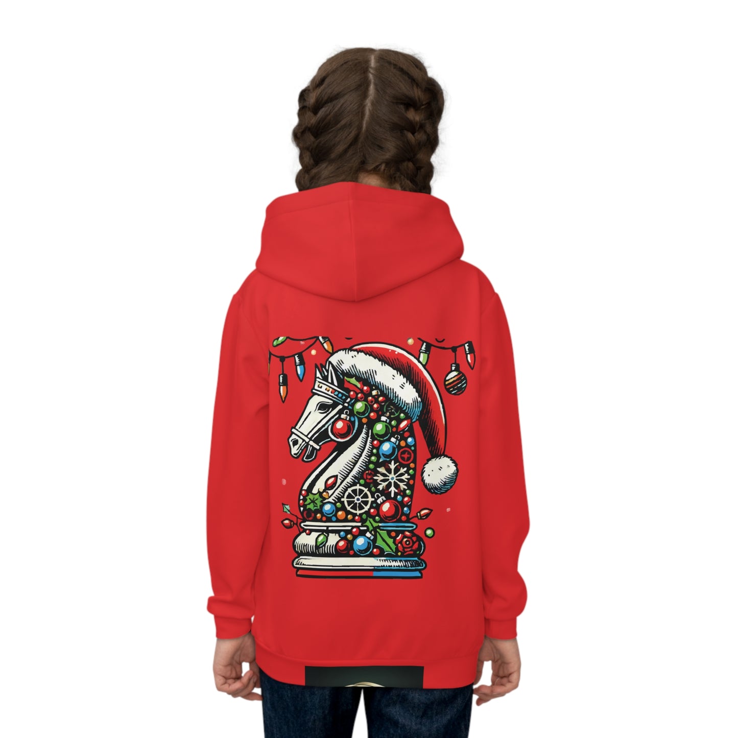 Children’s Hoodie (AOP) – Caballo de Ajedrez Navideño en Pop Art   All Over Prints