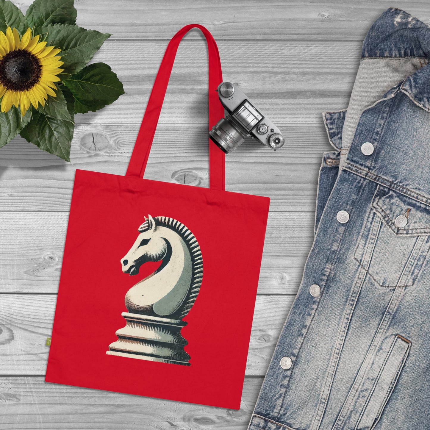 “Organic Cotton Tote Bag – Vintage Knight Design, Eco-Friendly and Durable”   Bags