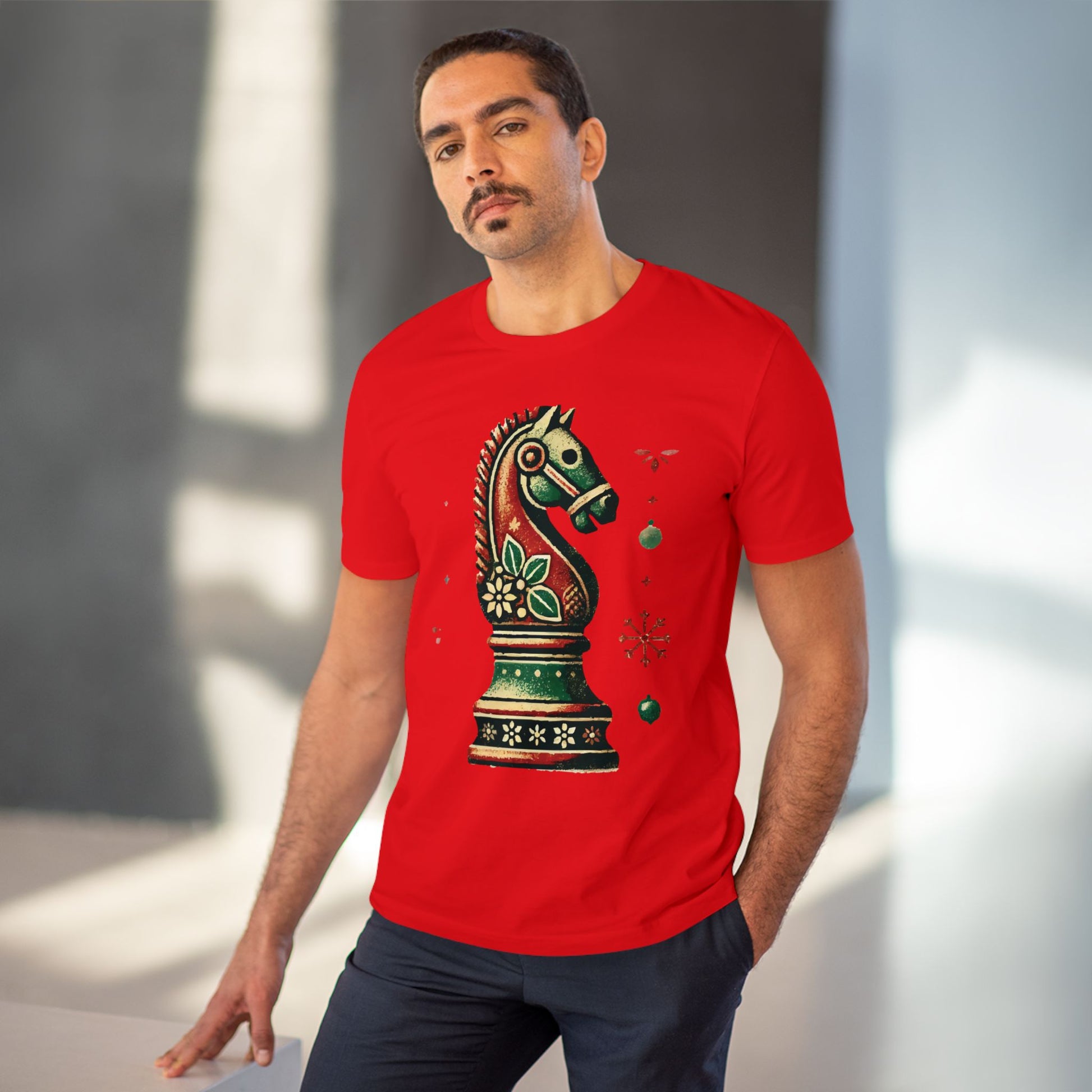 Camiseta Unisex de Algodón Orgánico con Diseño de Caballo Vintage Navideño   T-Shirt