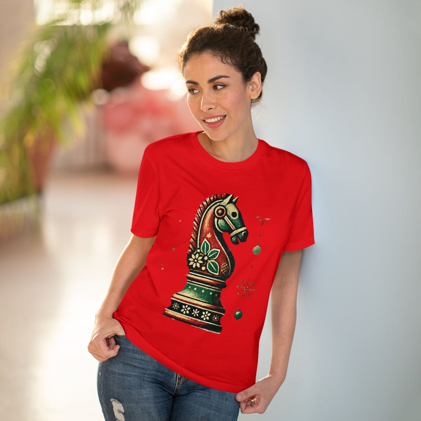 Camiseta Unisex de Algodón Orgánico con Diseño de Caballo Vintage Navideño   T-Shirt