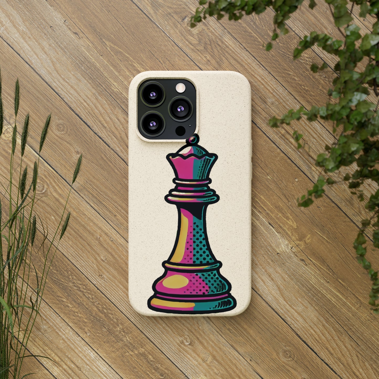 “Funda Biodegradable Reina de Ajedrez – Diseño Pop Art y Carga Inalámbrica”   Phone Case