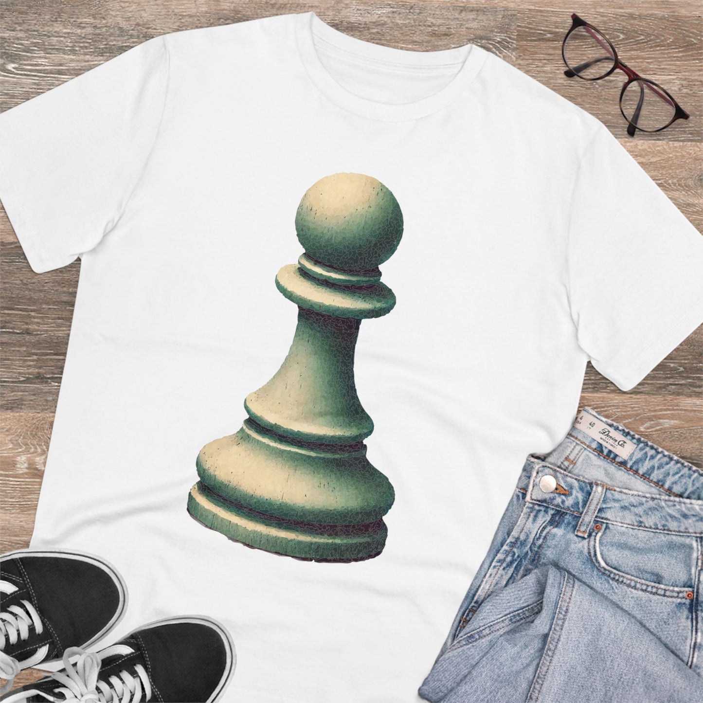 “Organic Unisex T-Shirt – Vintage Pawn Design, 100% Organic Cotton”   T-Shirt  33.00 White-2XL