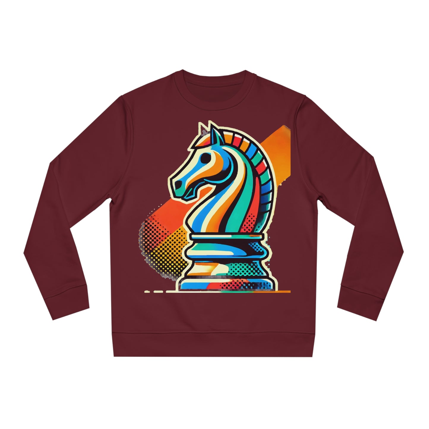 “Sudadera Unisex Caballo de Ajedrez Pop Art – Diseño Sustentable”   Sweatshirt  72.00 Burgundy-2XL