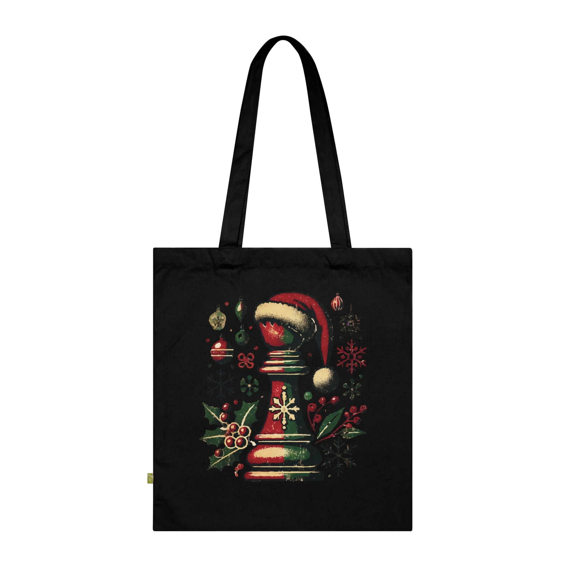 Bolsa Tote Orgánica - Alfil Navideño Vintage, Elegancia y Sostenibilidad   Bags  24.00 Black-15-x-16.5