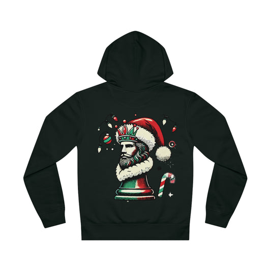 Unisex Drummer Hoodie con Rey de Ajedrez en Estilo Navideño Pop Art   Hoodie  72.00 Black-2XL