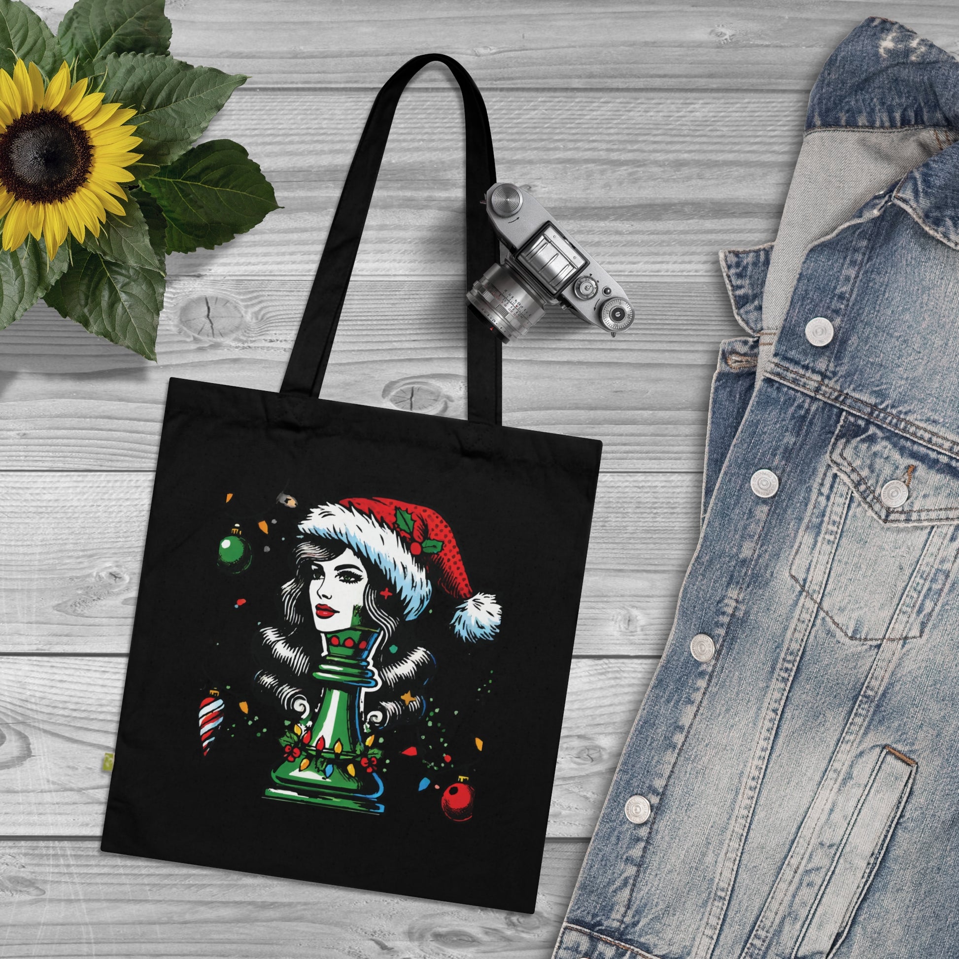 Bolso Tote de Algodón Orgánico con Asa Larga - Pop Art Reina Navideño   Bags