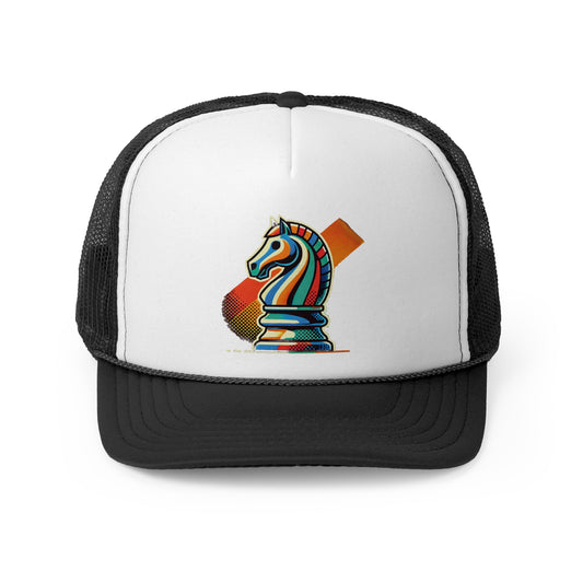 “Trucker Cap Pop Art con diseño de caballo ajedrez – Ajustable y ligera”   Hats  27.00 Black-One-size