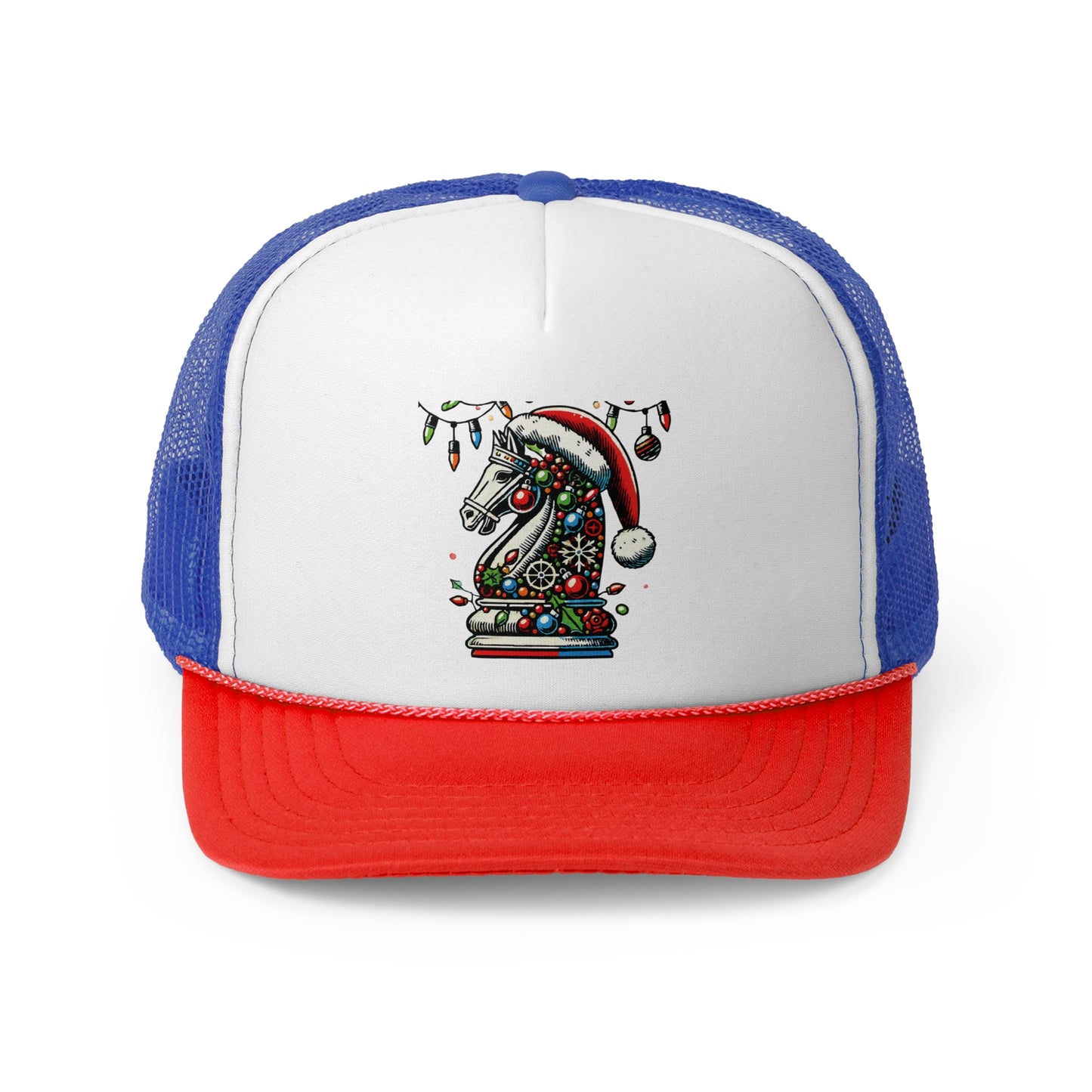 Gorra Trucker Caballo de Ajedrez en Estilo Pop Art Navideño   Hats  24.00 Blue-Red-One-size