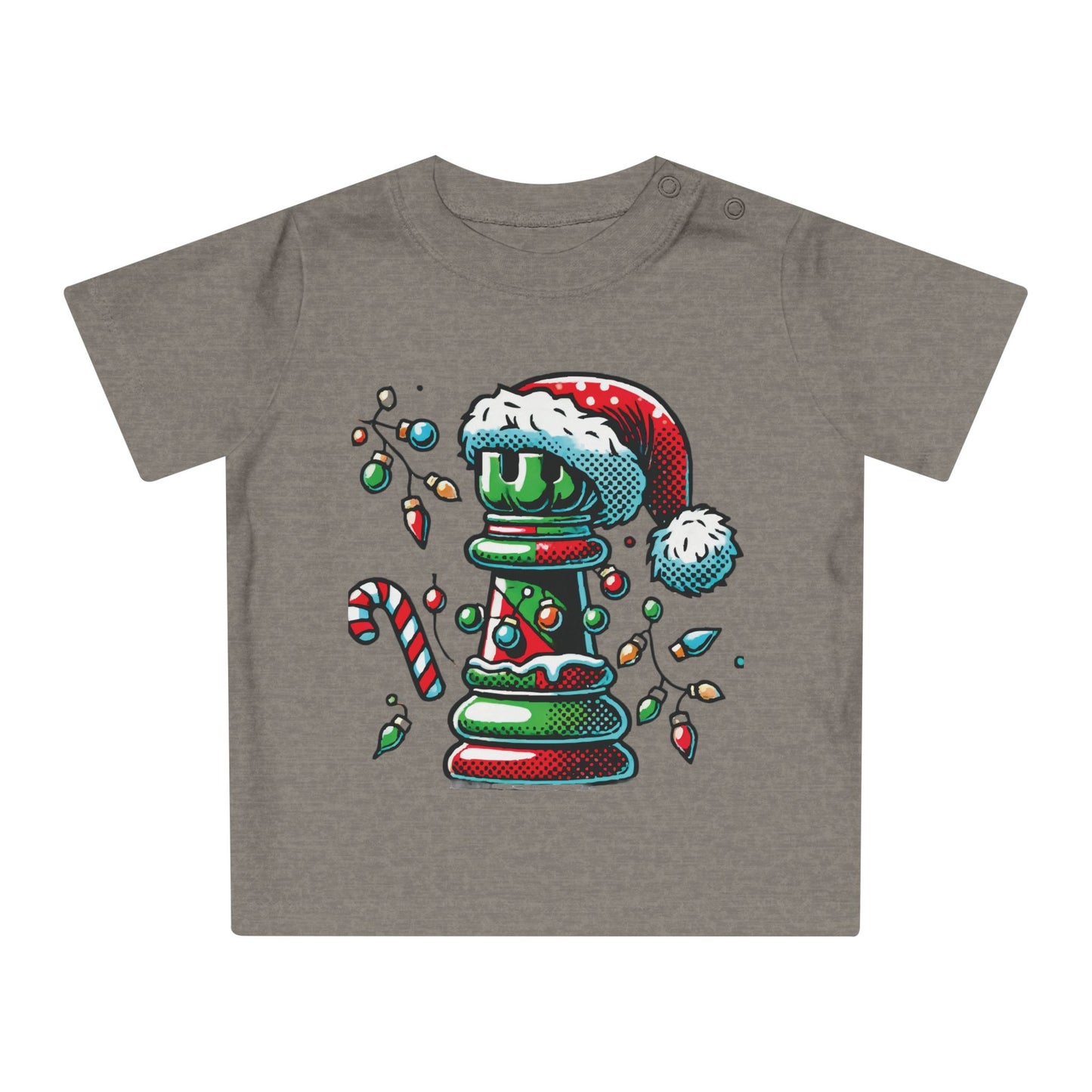 Camiseta de Bebé 100% Algodón Orgánico – Diseño Torre Ajedrez Pop Art Navideño   Kids clothes  27.00 Heather-Grey-Melange-2-3-yrs